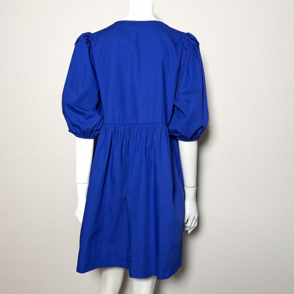 Band of the Free Blue Puff Sleeve Mini Dress Cotton Cobalt Blue Large - Picture 4 of 7